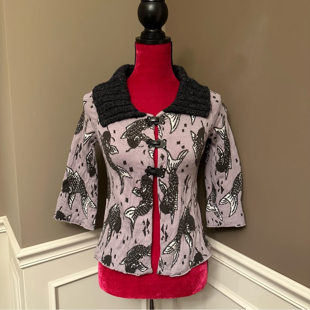 Sleeping On Snow Koi Fish Cropped Sweater Jacket